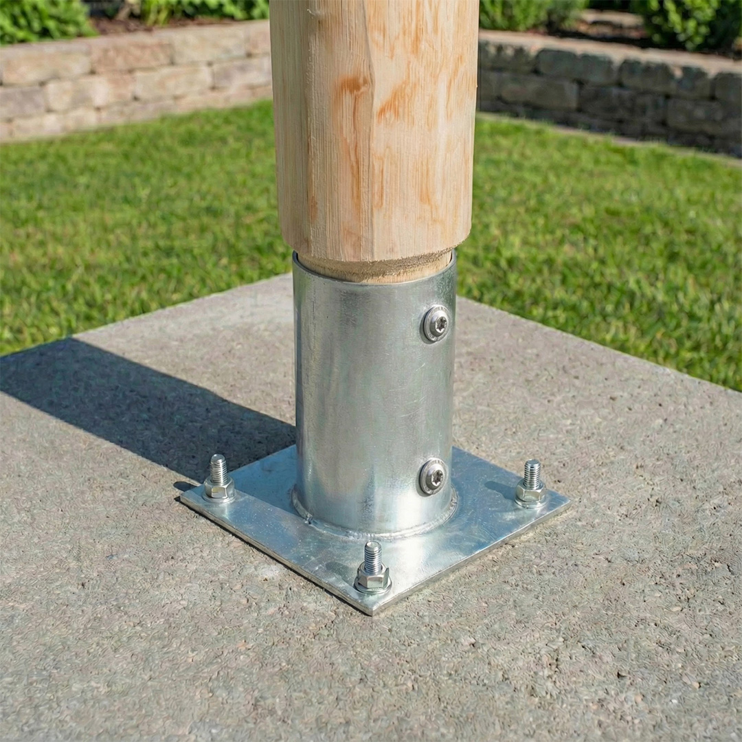 Aufschraubhülse (80 mm) für Rundholzpfosten, feuerverzinkt, silber