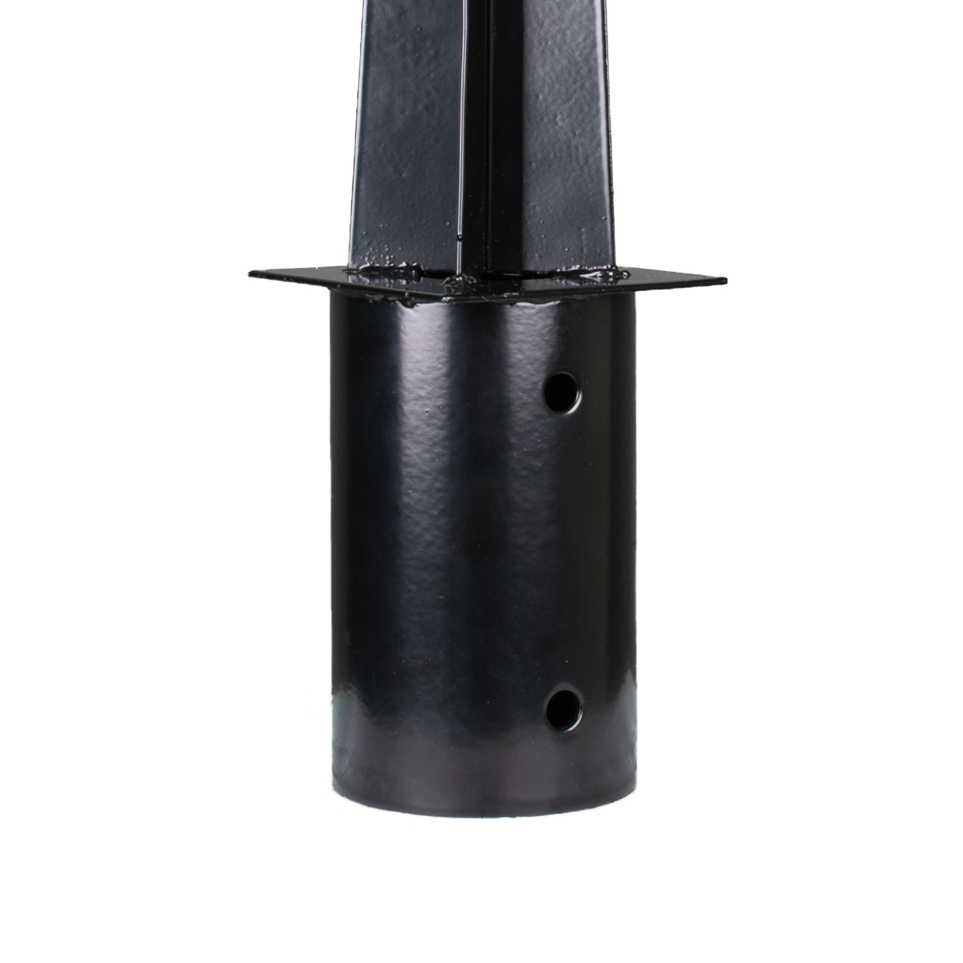 Einschlaghülse rund (80 mm), pulverbeschichtet schwarz, für teilgefräste Pfosten Einschlaghülse rund (80 mm), pulverbeschichtet schwarz, für teilgefräste Pfosten
