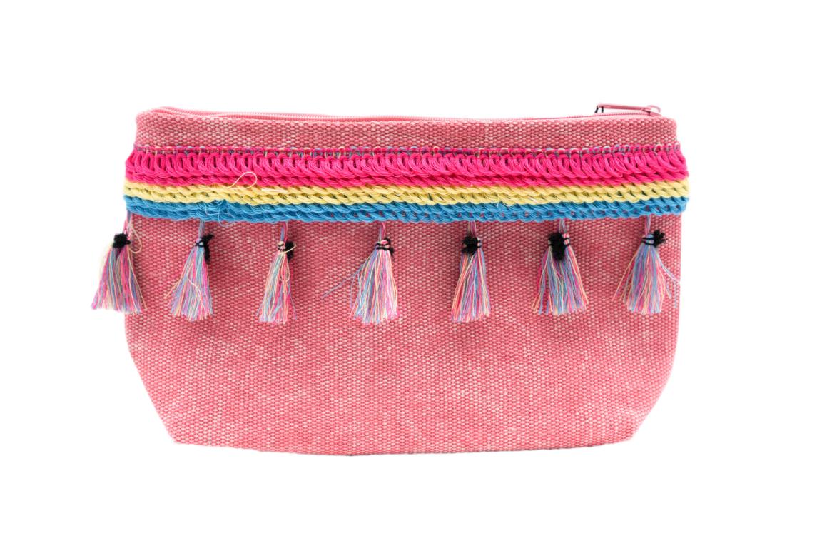 Kleine Kosmetiktasche, rot mit Troddeln und Reißverschluss