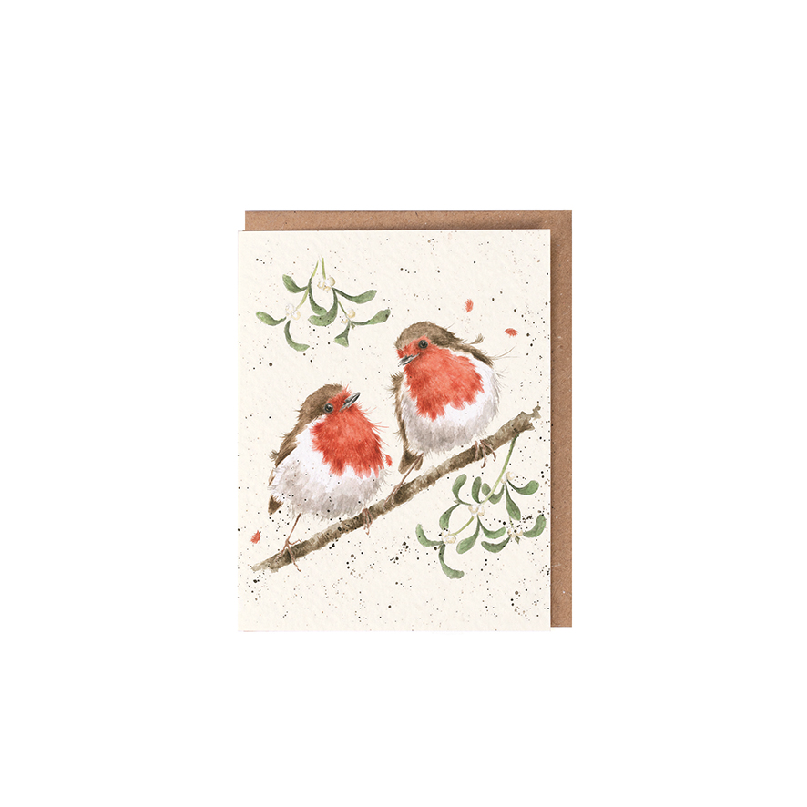 Wrendale Mini-Weihnachtskarte mit Umschlag, Motiv zwei Rotkehlchen "Mistletoe" Wrendale Mini-Weihnachtskarte mit Umschlag, Motiv zwei Rotkehlchen "Mistletoe"